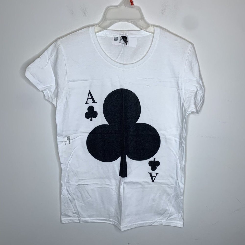 New Anvil Womens M White Ace of Clubs Short Sleeve Shirt